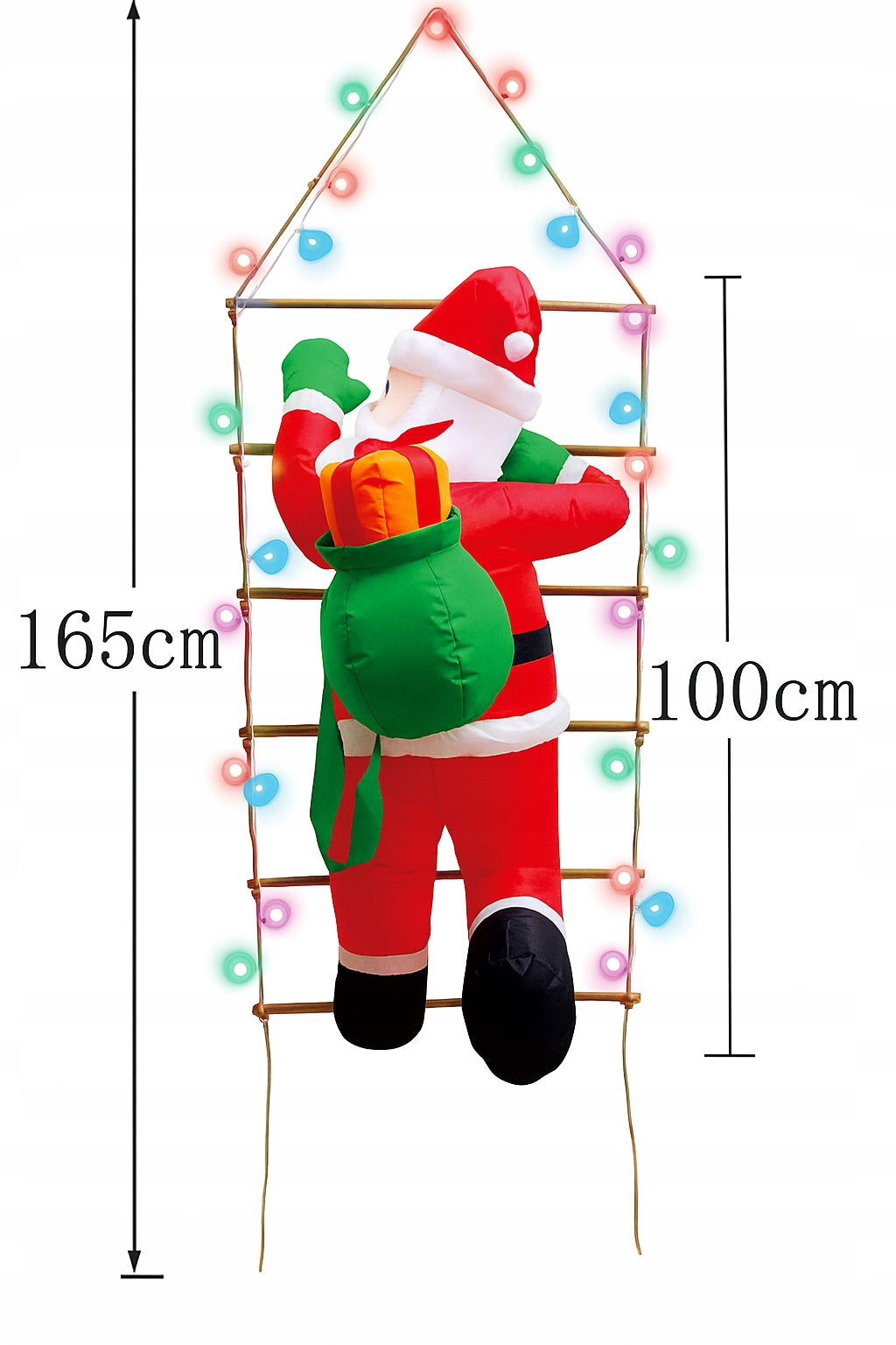 Święty mikołaj na drabinie XL 165 CM LED – świąteczna ozdoba świecąca IP44.