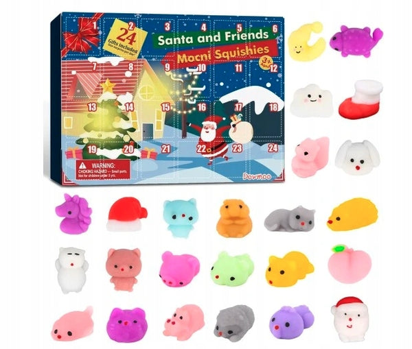 KALENDARZ ADWENTOWY MOCHI SQUISHY 2025 - 24 GNIOTKI, FIGURKI DLA DZIECI