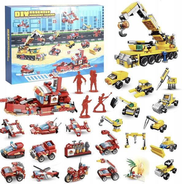 KALENDARZ ADWENTOWY DLA DZIECI KLOCKI STRAŻ POŻARNA POJAZDY PREZENT MIKOŁAJ