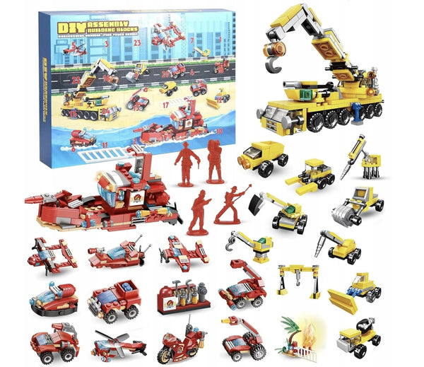 KALENDARZ ADWENTOWY DLA DZIECI KLOCKI STRAŻ POŻARNA POJAZDY PREZENT MIKOŁAJ