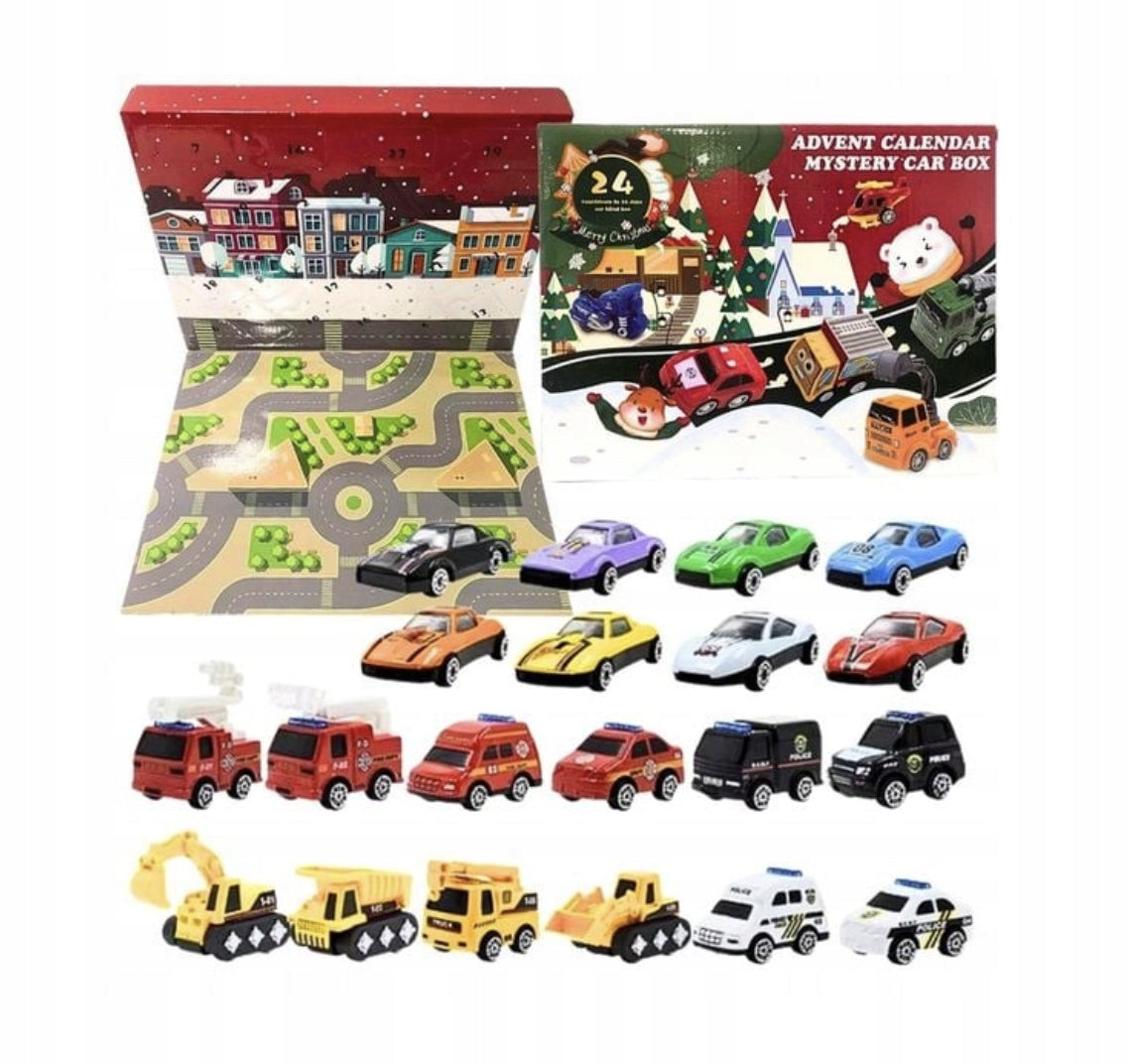 KALENDARZ ADWENTOWY Z AUTKAMI POJAZDAMI DLA CHŁOPCA PREZENT ZABAWKI ŚWIĘTA