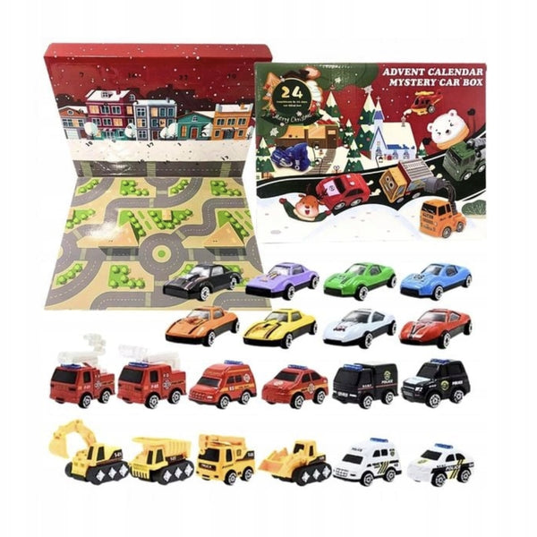 KALENDARZ ADWENTOWY Z AUTKAMI POJAZDAMI DLA CHŁOPCA PREZENT ZABAWKI ŚWIĘTA