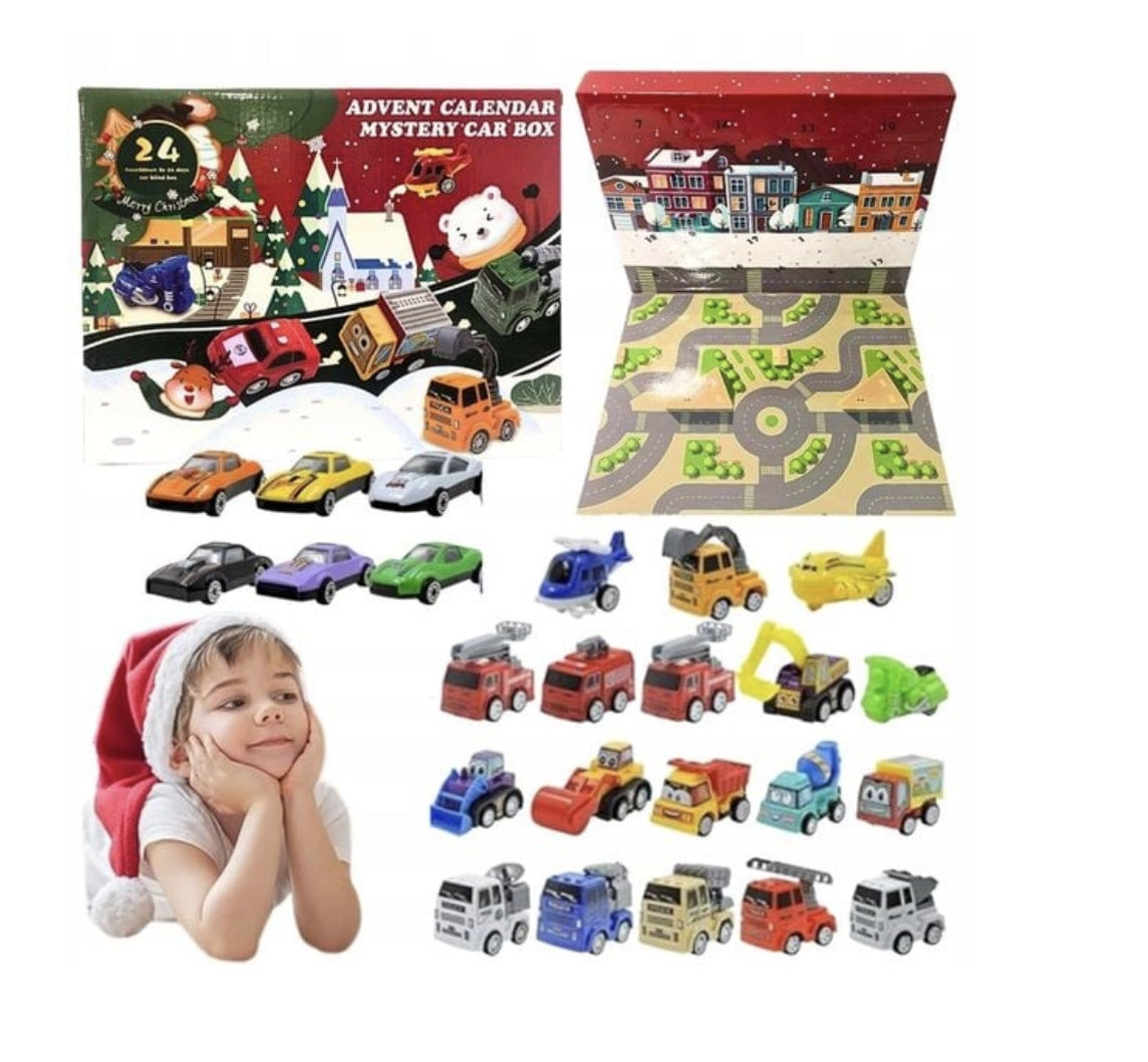 KALENDARZ ADWENTOWY Z AUTKAMI POJAZDAMI DLA CHŁOPCA PREZENT ZABAWKI ŚWIĘTA