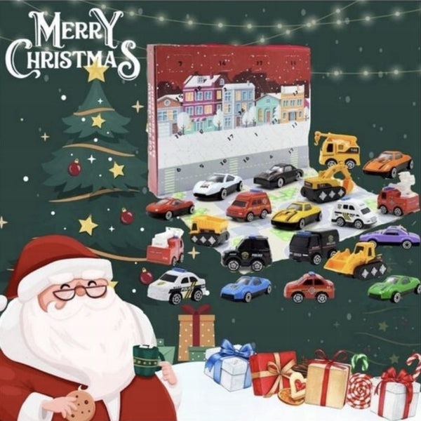 KALENDARZ ADWENTOWY Z AUTKAMI POJAZDAMI DLA CHŁOPCA PREZENT ZABAWKI ŚWIĘTA