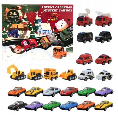 KALENDARZ ADWENTOWY Z AUTKAMI POJAZDAMI DLA CHŁOPCA PREZENT ZABAWKI ŚWIĘTA