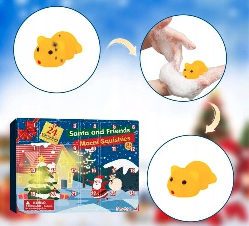 KALENDARZ ADWENTOWY MOCHI SQUISHY 2025 - 24 GNIOTKI, FIGURKI DLA DZIECI