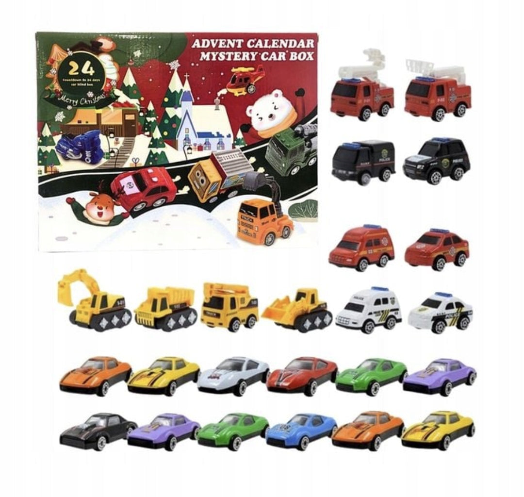 KALENDARZ ADWENTOWY Z AUTKAMI POJAZDAMI DLA CHŁOPCA PREZENT ZABAWKI ŚWIĘTA