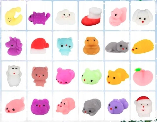 KALENDARZ ADWENTOWY MOCHI SQUISHY 2025 - 24 GNIOTKI, FIGURKI DLA DZIECI