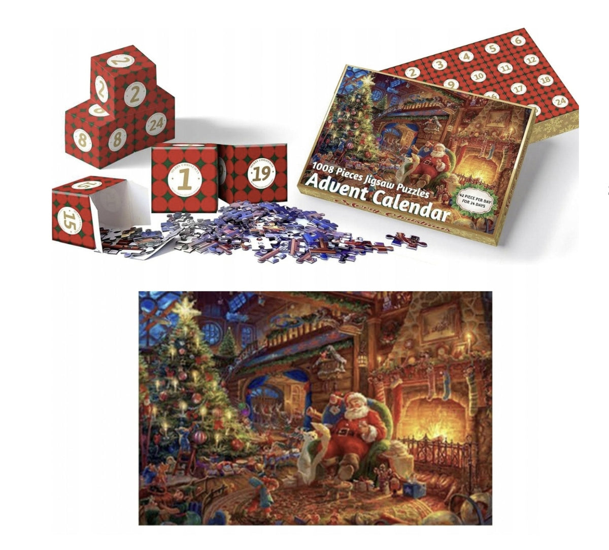 KALENDARZ ADWENTOWY ŚWIĄTECZNE PUZZLE ZESTAW ŚWIĘTY MIKOŁAJ